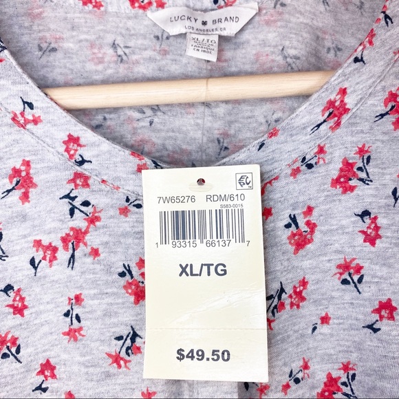 NEW Lucky Brand Gray Floral Long Sleeves XL - Picture 6 of 8